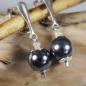Preview: Bequeme Ohrclips mit schwarzen Muschelkern-Perlen und  Silber