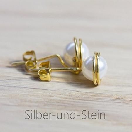 Vergoldete Perlen-Ohrstecker mit weißer Muschelkern-Perle
