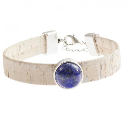 Armband aus weißem echtem Kork und Lapislazuli