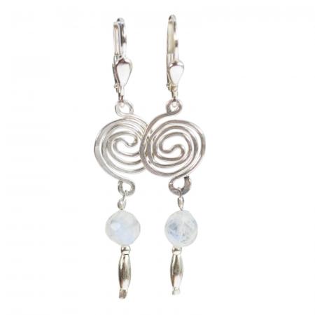 Lange Edelstein-Ohrringe mit Spirale und Mondstein