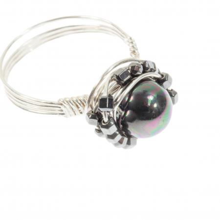 Ausgefallener Silberring mit schwarzer Muschelkern-Perle