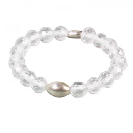 Flexibler schmaler Edelstein-Ring mit Bergkristall und Silber