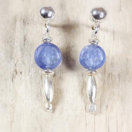 Kleine Edelstein-Ohrringe mit echtem hellblauen Disthen und 925 Sterling Silber , auch mit Clips