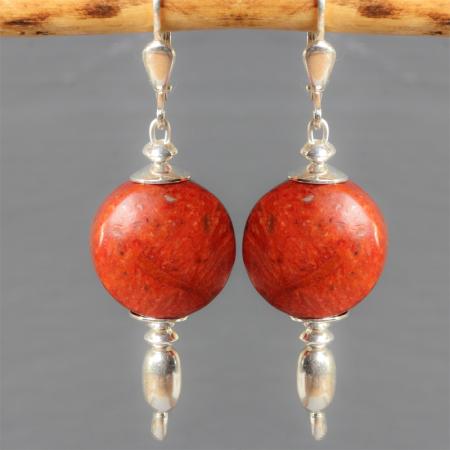 Ohrringe aus 925 Sterling Silber und echter roter Schaum - Koralle, auch mit Clips