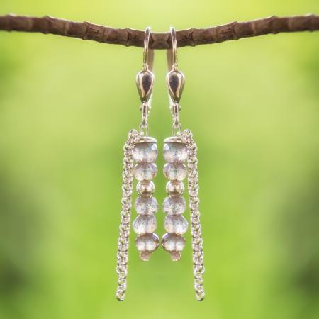 Graue Edelstein-Ohrringe mit facettiertem Labradorit und Silber