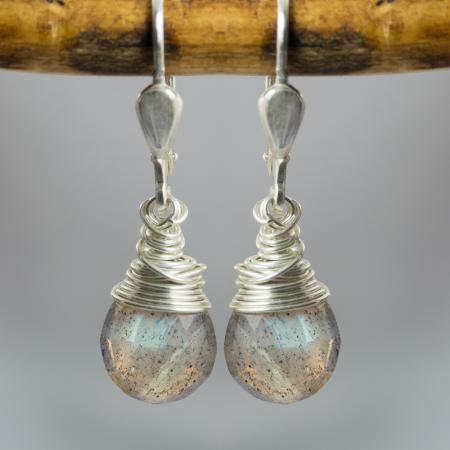 Blau-graue Labradorit-Ohrringe in 925 Sterling Silber