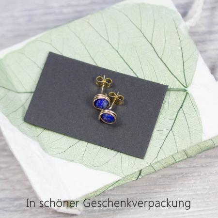 Blaue vergoldete Edelstein-Ohrstecker Lapislazuli