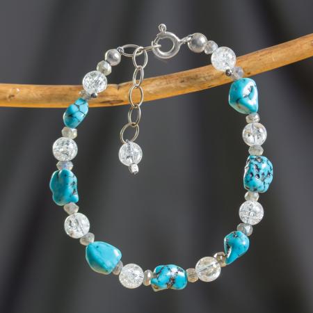 Edelstein-Armband mit Türkis, Bergkristall und Labradorit