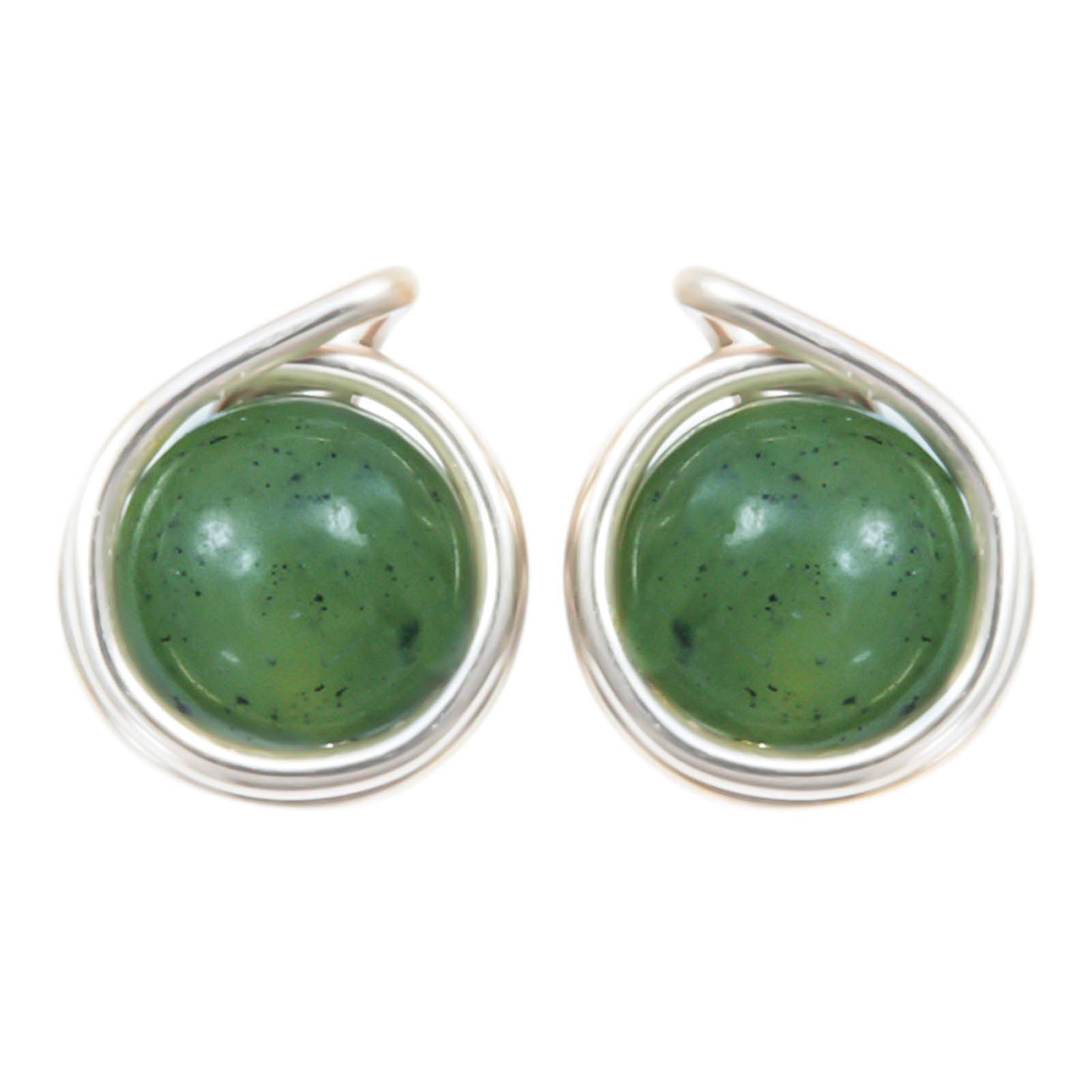 C10 Ohrringe Stecker Herz aus grüner Jade Sterling Silber 925 