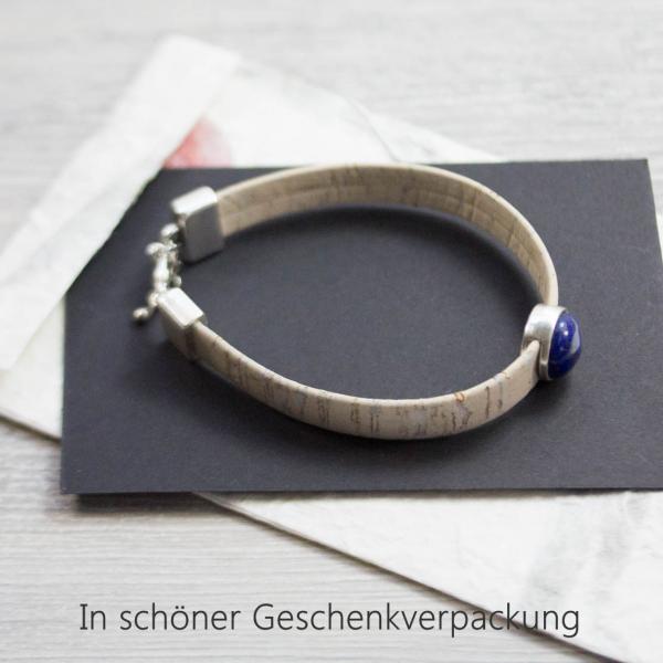 Armband aus weißem echtem Kork und Lapislazuli