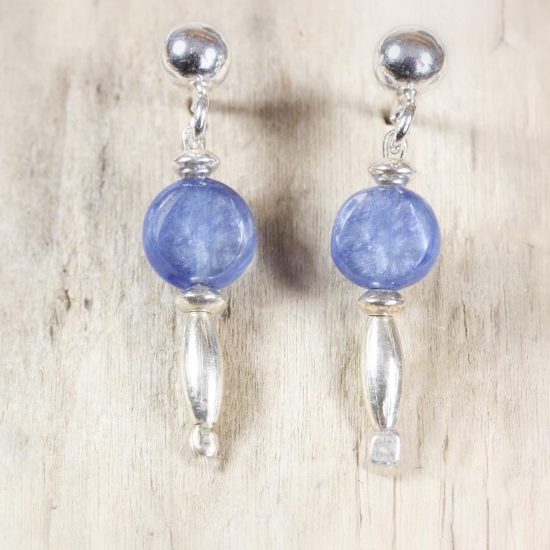 Kleine Edelstein-Ohrringe mit echtem hellblauen Disthen und 925 Sterling Silber , auch mit Clips