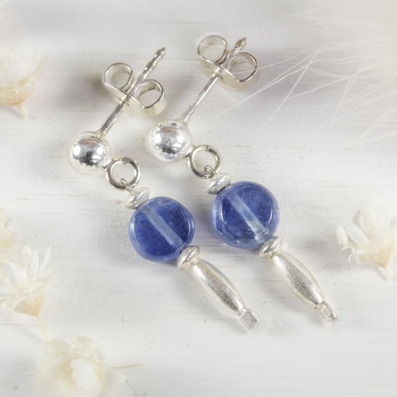Kleine Edelstein-Ohrringe mit echtem hellblauen Disthen und 925 Sterling Silber , auch mit Clips